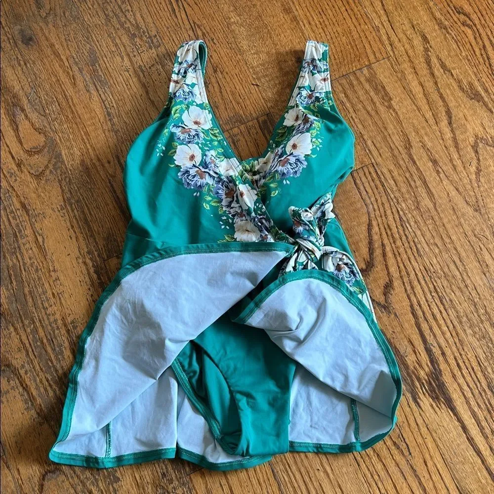 New Lands End Chlorine Resistance Mini Overlay Swimsuit with Functional Side Tie
